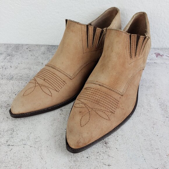 Vintage Dolcis Short Western Booties Tan Leather Pointed Toe size 8.5 - Picture 2 of 11